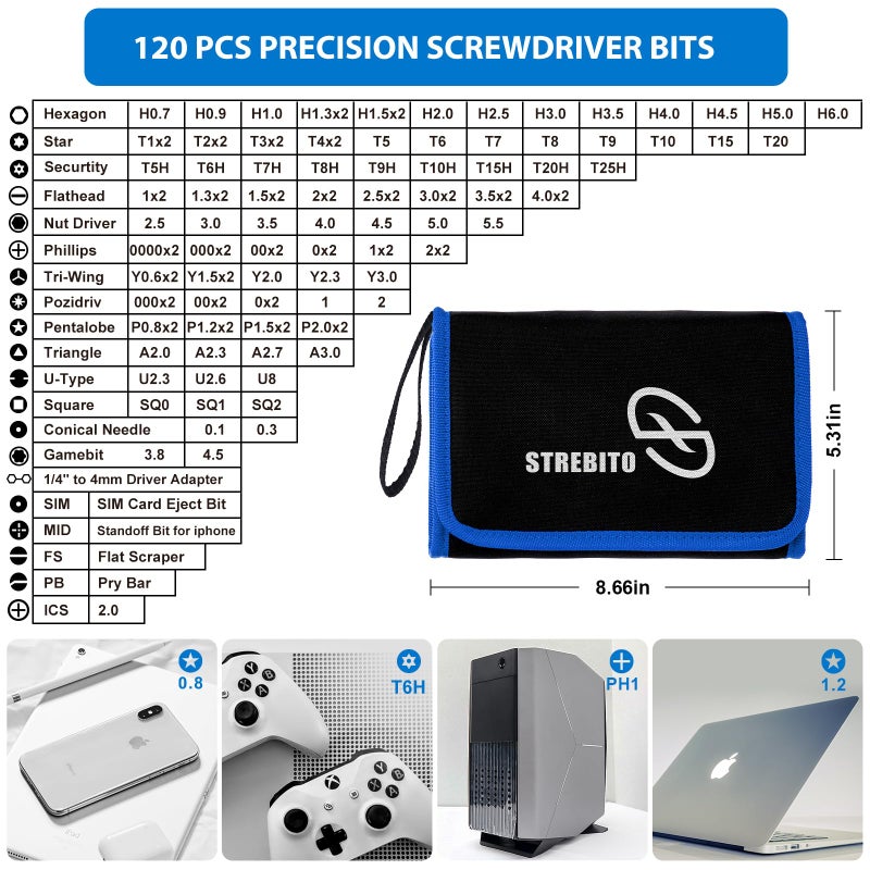 STREBITO Electronics Precision Screwdriver Sets 142-Piece with 120 Bits Magnetic Repair Tool Kit for iPhone  MacBook  Computer  Laptop  PC  Tablet  PS4  Xbox  Nintendo  Game Console - Image 2